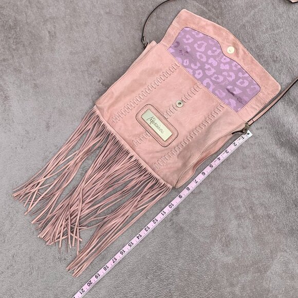 Marciano Angelique Genuine Leather Fringe Cross Body Messenger Bag - Picture 10 of 15